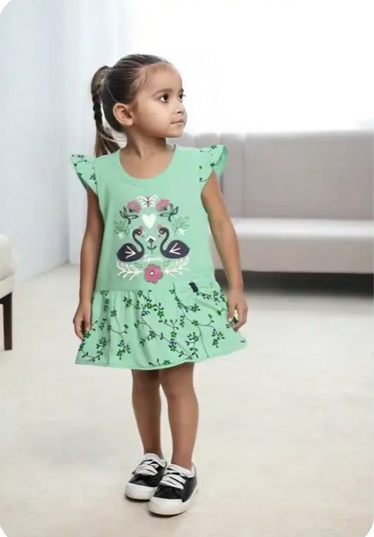 Printed Cotton Frock for Girls – Short Sleeves, Size S,3-6months
