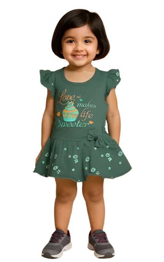Printed Cotton Frock for Girls – Short Sleeves, Size M,6-12months