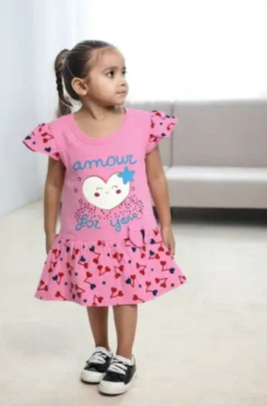 Printed Cotton Frock for Girls – Short Sleeves, Size M,3-6months