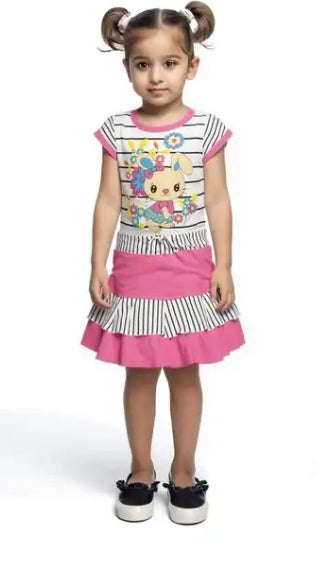 Baby Girl Printed T-Shirt with Skirt Set – Short Sleeves (6–12 Months)