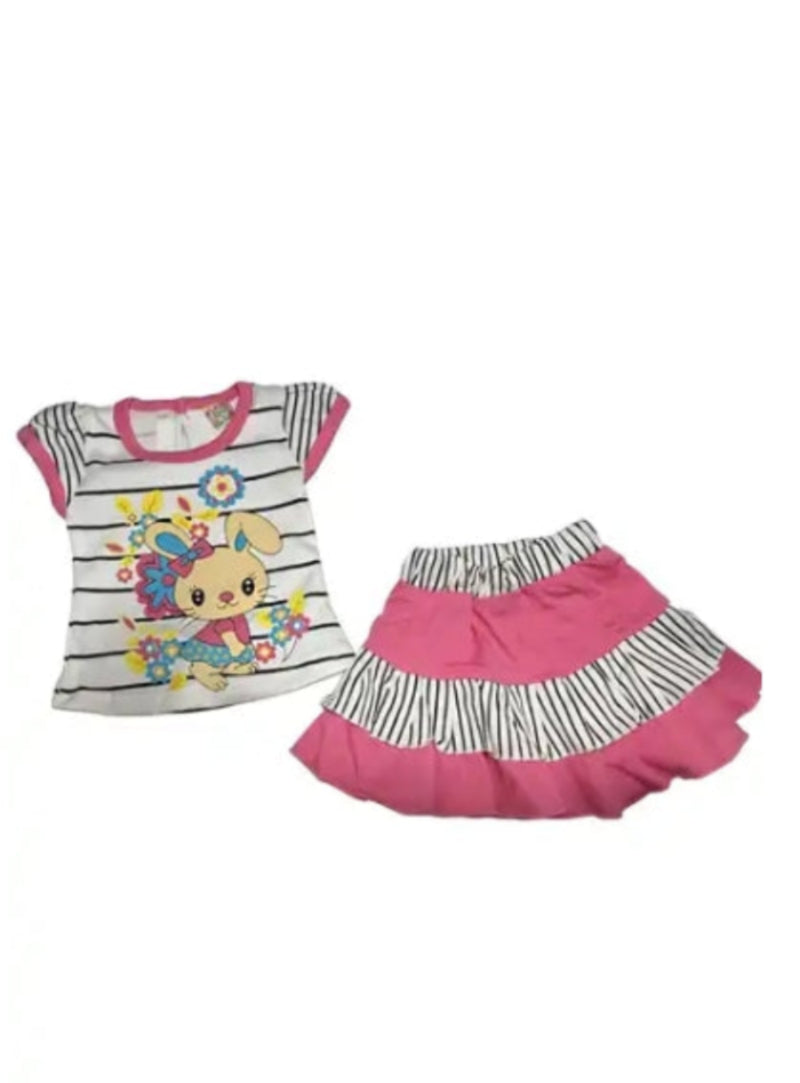 Baby Girl Printed T-Shirt with Skirt Set – Short Sleeves (6–12 Months)