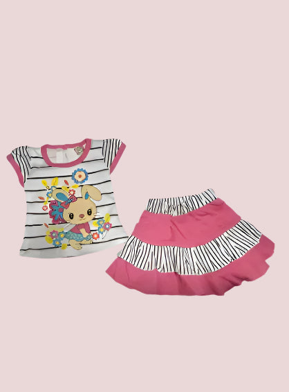 Baby Girl Printed T-Shirt with Skirt Set – Short Sleeves (6–12 Months)