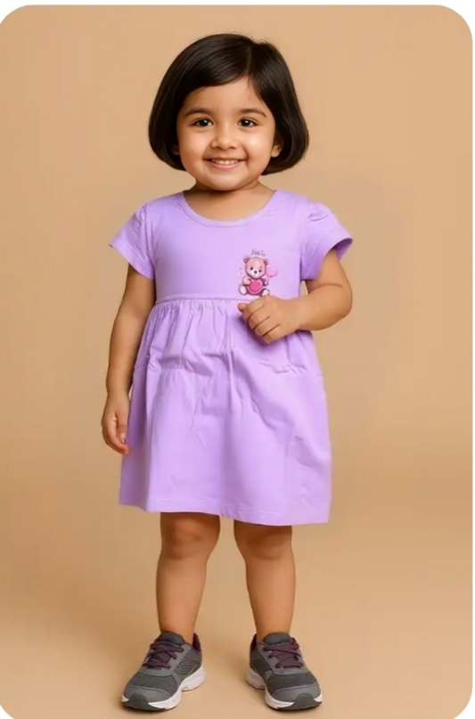 Toddler Girls’ Cotton Frock – Plain Pattern, Short Sleeves (1–2 Years)