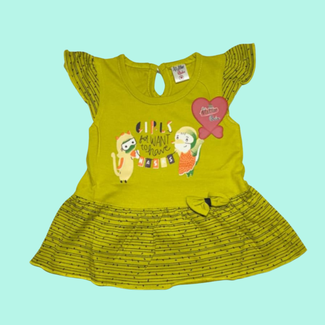 Printed Cotton Frock for Girls – Short Sleeves, Size M,9-15months